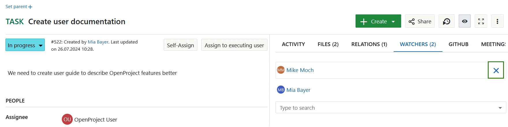 Eliminar observadores de los paquetes de trabajo de OpenProject