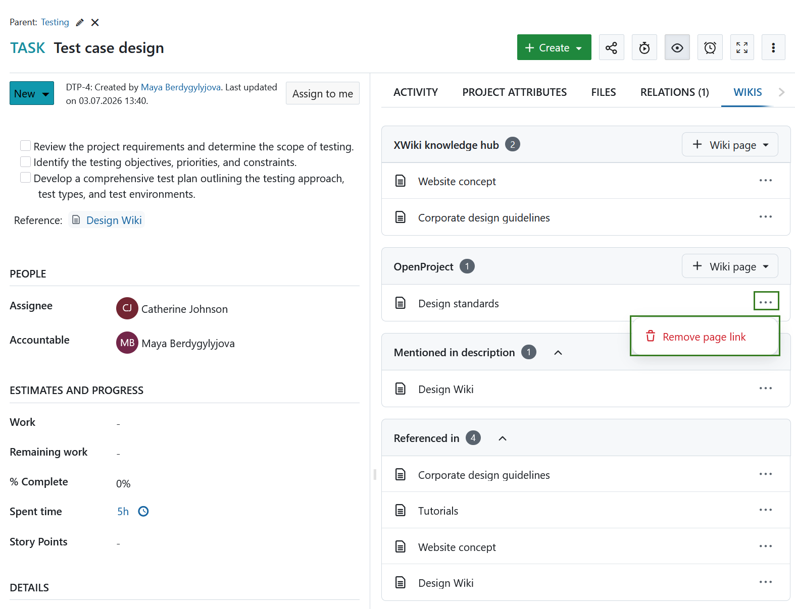 Wikis tab showing linked wiki pages