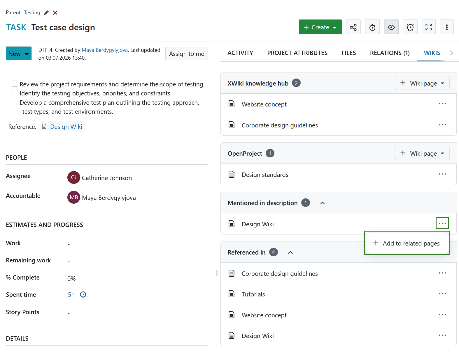 Wikis tab showing linked wiki pages