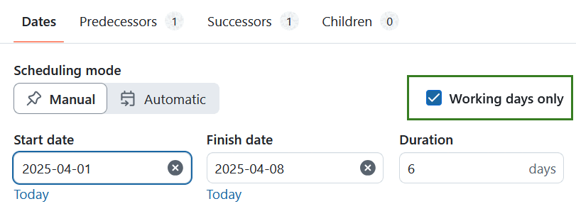 Le bouton « Jours ouvrables uniquement » dans le sélecteur de dates d’OpenProject