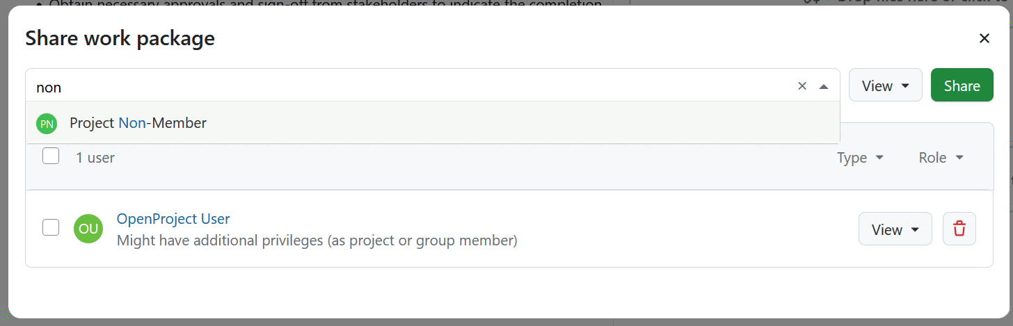 busca un nuevo usuario para compartir un paquete de trabajo