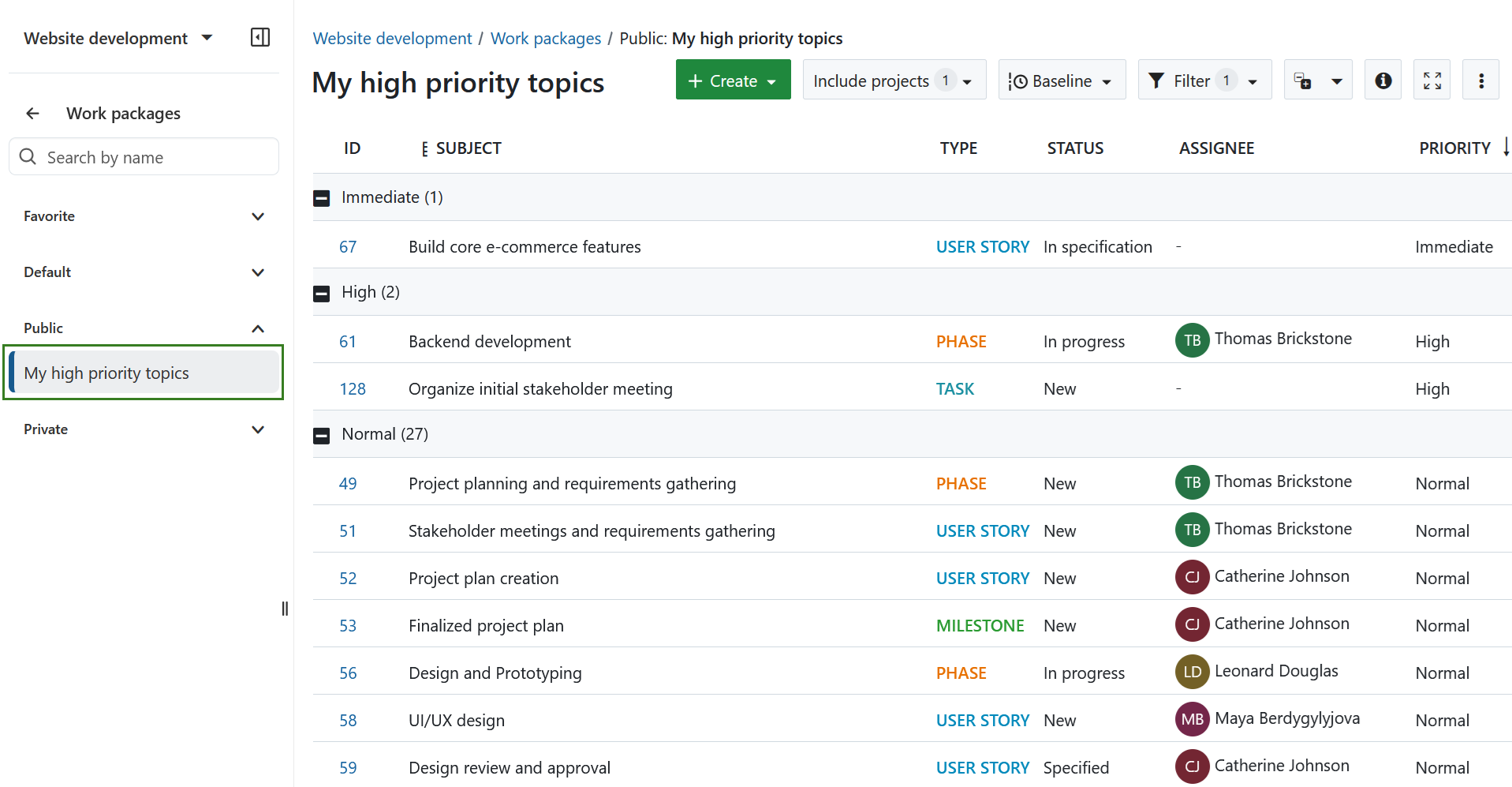 Vistas públicas en el menú de paquetes de trabajo en OpenProject
