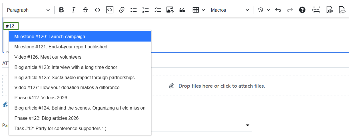 Autovervollständigungs-Dropdown für sichtbare Arbeitspakete